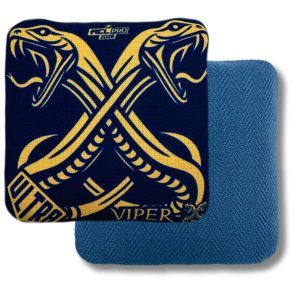 Ultra Cornhole Viper-X Corn hole bean bags 2026 ACL Pro Navy and Gold herringbone carpet