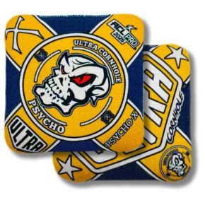 Ultra Cornhole Psycho-X Corn hole bean bags 2026 ACL Pro Navy and Yellow