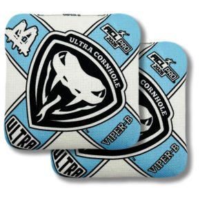 Ultra Cornhole Viper-B Corn hole bean bags 2026 ACL Pro White and Light Blue hybrid carpet