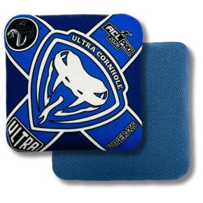 Ultra Cornhole Viper-XS Corn hole bean bags 2026 ACL Pro Blue herringbone carpet