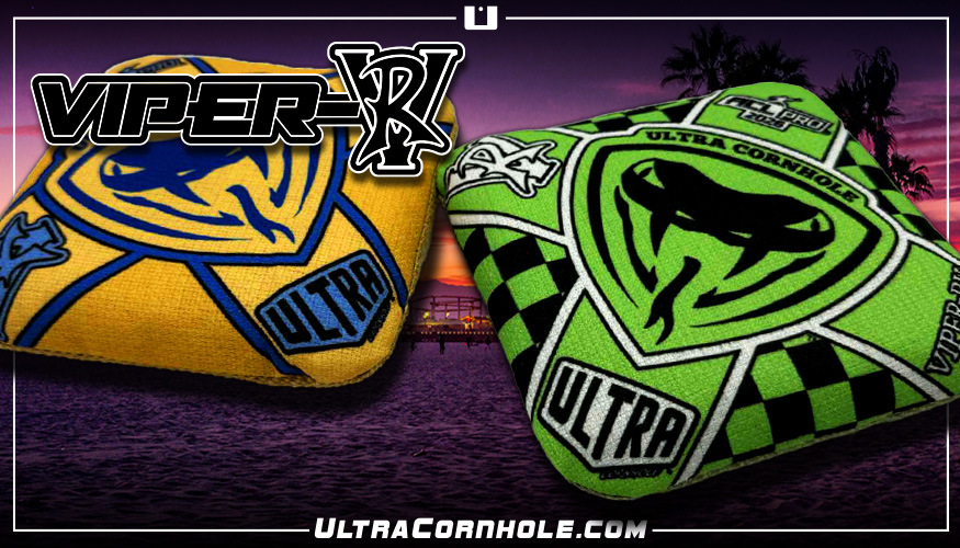 Ultra Cornhole Viper-RV Corn hole bean bags 2026 ACL Pro Lime and Gold banner