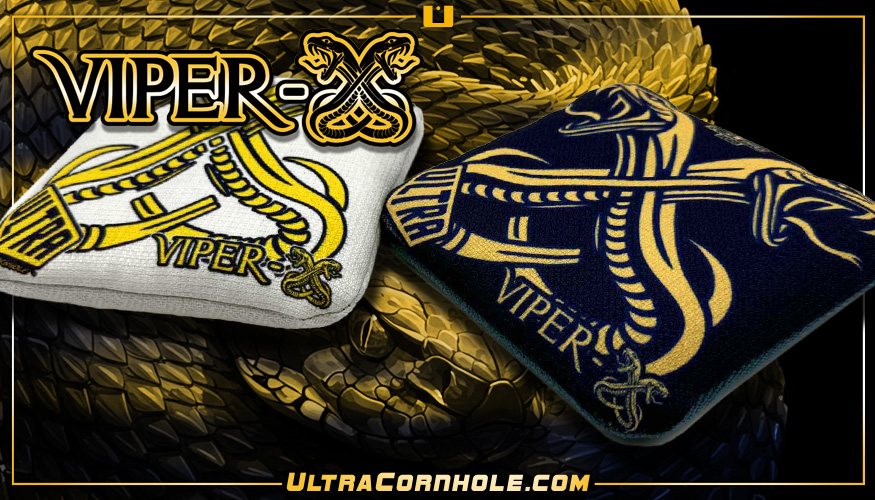 Ultra Cornhole Viper-X Corn hole bean bags 2026 ACL Pro Navy and White Banner