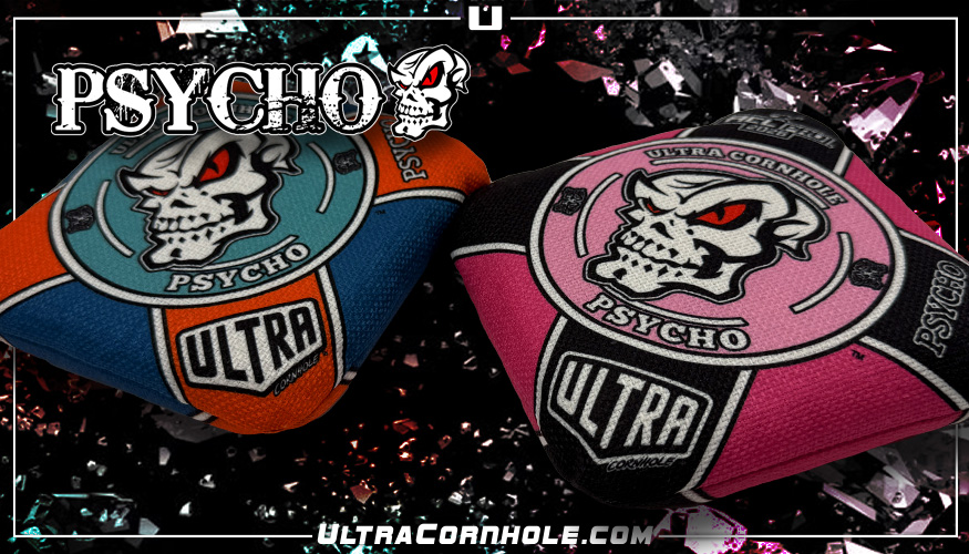 Ultra Cornhole Psycho Corn hole bean bags 2026 ACL Pro Pink and Teal Banner